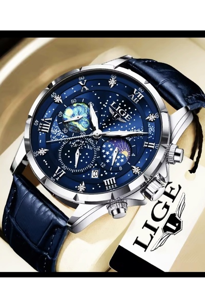 Lige Sky Dial Phosphor Night Luminous Luxury Men's Wristwatch