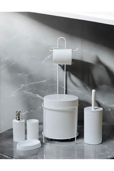 MAViHOME 6 Piece Bathroom Set with Metal Stand, Trash Can, Toilet Paper Holde...