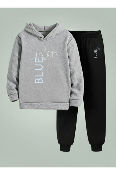 LORVEX Hanorac pentru copii - Set trening unisex (cu glugă) ALBASTRU ALB Impr...