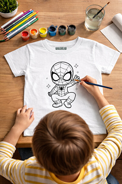 Spider Man Tişört Boyama Seti – Çocuk Full Set Fırçalı, Kreatif Elbise Tasarım Oyunu, 3+ Yaş