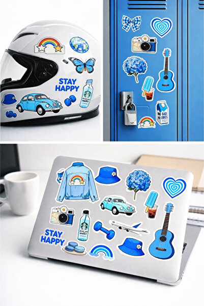 Limitless Design مجموعة ملصقات زرقاء جمالية - ملصقات ذات طابع عتيق، للسفر، وم...