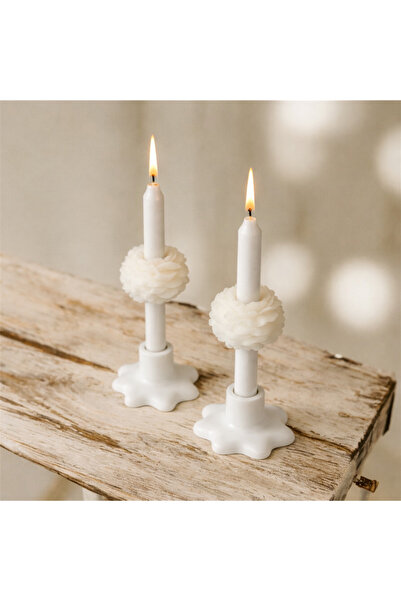 By Şirin Candle Şamdan Dahil 2 li Şakayık detaylı Mum seti