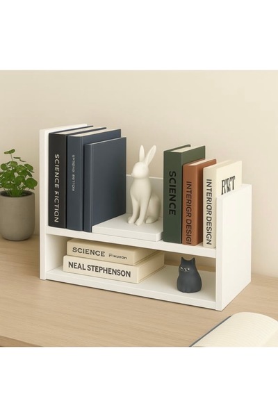 RAFCIM Masa Üstü Beyaz 2 Raflı Mini Kitaplık – Ofis ve Çalışma Masası Düzenle...