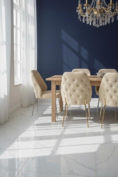 TodekHome Safir 4 Adet Metal Ayaklı Sandalye Babyface Kumaş Mutfak Salon Yeme...