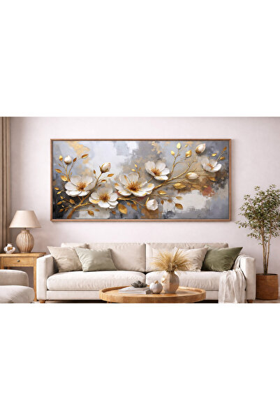 Tuba Decor Tek Parça Gerçek Ahşap Yatay Panorama Çerçeveli Tablo çiçek