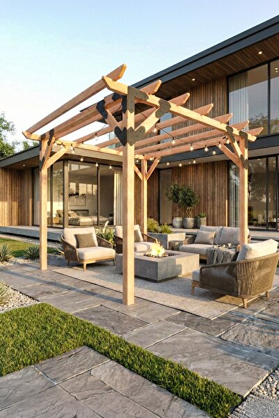 Treemet Ahşap Pergola Kamelya Çardak -3x3m - Metal Bağlantılı Modern Çardak