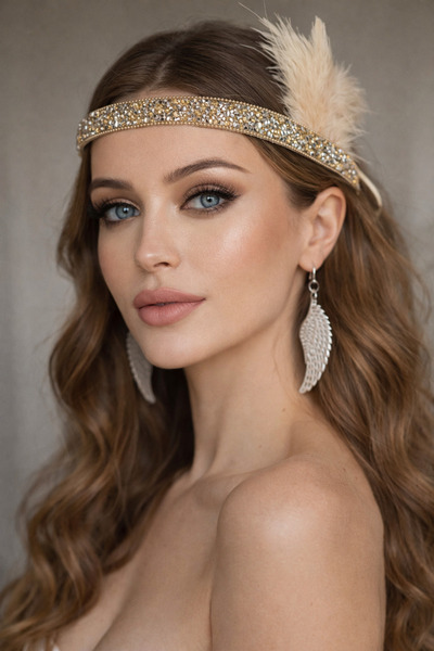 Bukiro Gatsby Crown with Feather Details and Stone Design, Stone Crown, Party...