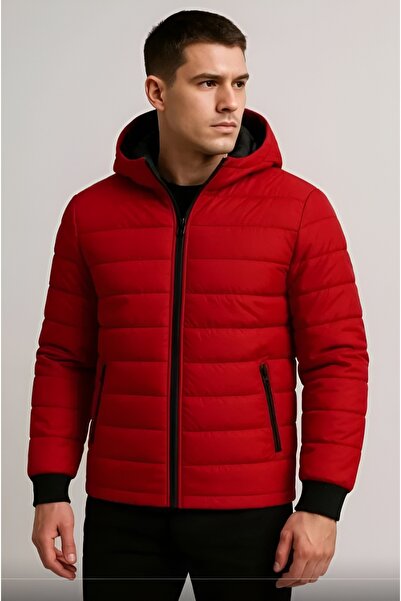 Butik Erkek Şişme Kapüşonlu Fermuarlı Mont Su İtici Astarlı Kumaş Cepli Kışlık