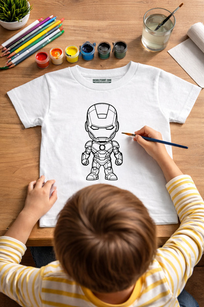 BaskılıTshirt Iron Man Tişört Boyama Seti – Çocuk Full Set Fırçalı, Kreatif E...