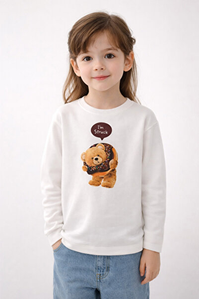 Milo+Sol Ayıcıklı Beyaz Basic Çocuk Sweatshirt – %100 Pamuk
