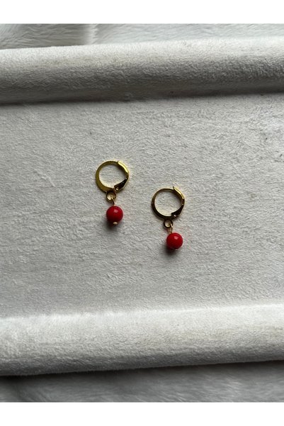 Pel Design Coral Natural Stone Gold Color Steel Earrings Handmade