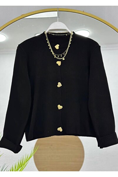 YEDİLALE Heart Buttoned Knitted Short Cardigan [Std Size Fits up to Size 38\44]