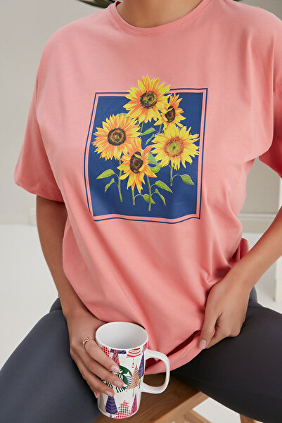 My Fashion Floral print T-shirt - Pink color - Made in Turkey -