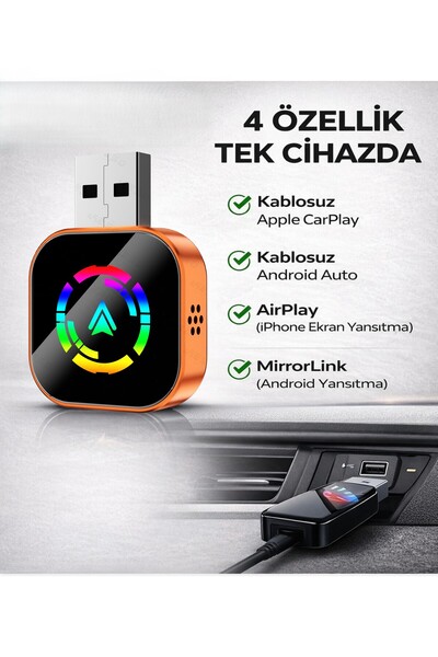 EverBox 4'ü 1 Arada Ekran Yansıtmalı Kablosuz CarPlay & Android Auto Dönüştür...