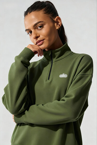 HepsitrentStore Khaki Half-Zip Collar Comfort Sweatshirt