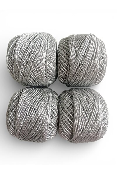 fabricorg 4 Adet 20 gr Simli Kordonet Punch - Tığ İşi El Örgü İpliği (GÜMÜŞ)