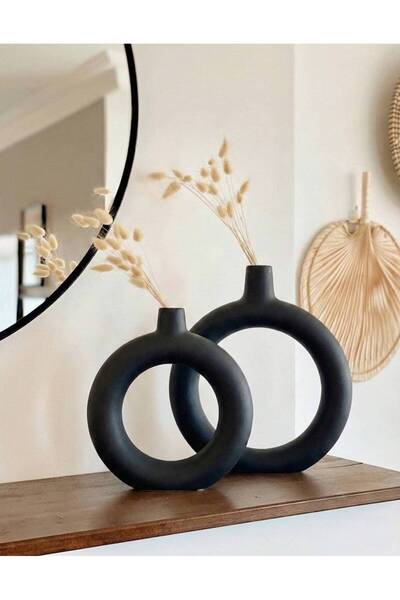 Hestia Home Ring Ceramic Vase Set of 2 Black