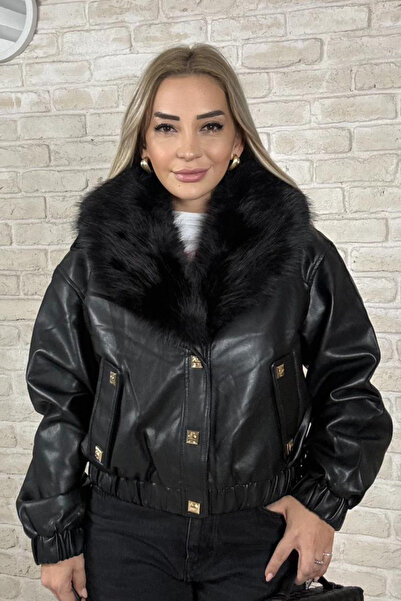 Muna Boutique Imported Black Women's Coat with Fur Collar