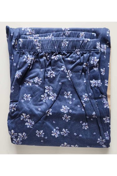 Pijamoni Plus Size Blue Color Sofia Fabric Crew Neck Long Sleeve Women's Pajama Set
