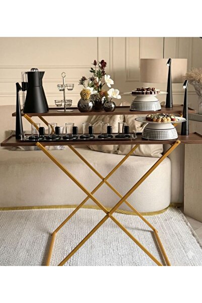 Generic Foldable serving table (console) with two shelves stacked on top of e...