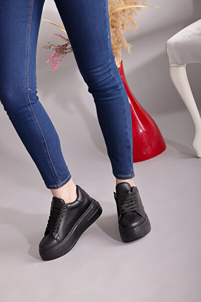 ermin High-Sole Women's Black Lace-Up Sports Shoes Casual Sneakers