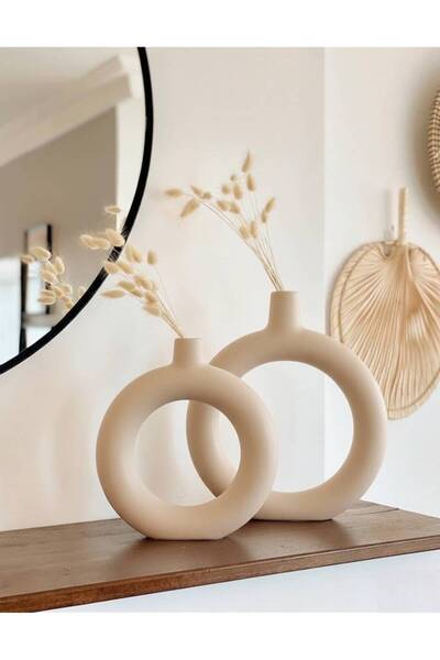 Hestia Home Ring Ceramic Vase Set of 2 Beige