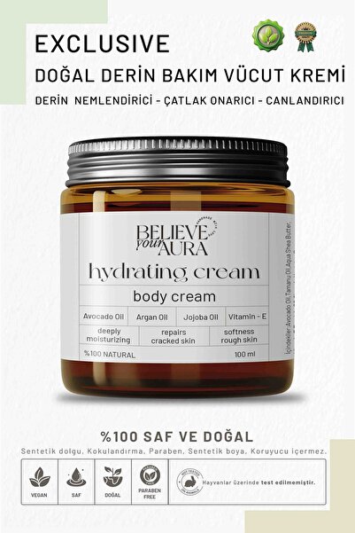 Believe Your Aura Derin Nem ve Vücut Kremi - Argan Jojoba Avokado Yağı Canlan...