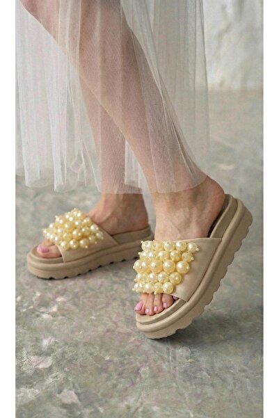 Modanizm Ines Gold Wedge Heeled Slippers