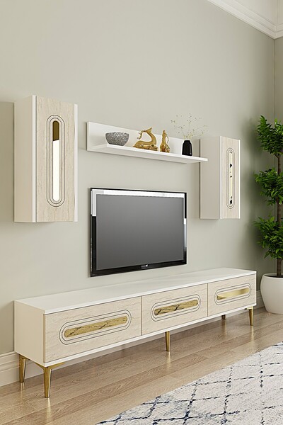 CENEYRA TVR1804BTG - RANY TVR180 ÜNİTESİ TAKIM BEYAZ-TRAVERTEN-GOLD 180CM