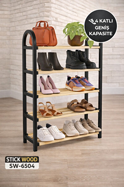 Open Home Concept 4 Katlı Metal Ayakkabılık Ahşap Raflı | Çok Amaçlı Ayakkabı...