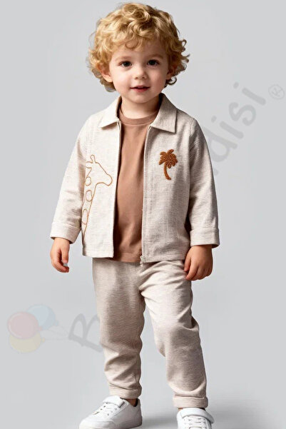 Bebek Vadisi Baby Boy with Giraffe Jacket, T-Shirt and Pants, 3-Piece Set, Ho...