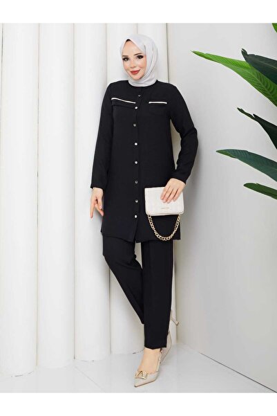 NURSİDA Sofia Linen Buttoned Tunic Trousers Double Set