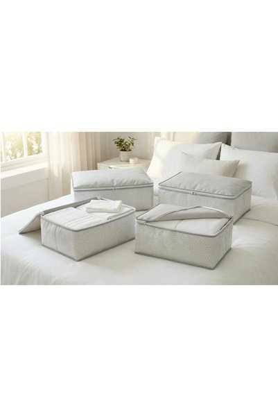EVSELLA 4-Piece White Geometric Striped Under-Bed Sofa Bed Storage Organizer 60×40×22 cm