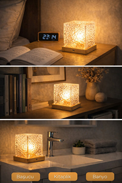 welcomein Dekoratif Kare LED Masa & Gece Lambası – Buzlu Cam Tasarım, Doğal A...