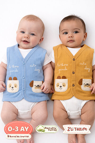 Onouqo Set of 2 - 0-3 Months Newborn Soft Cotton Baby Boy Vest - Bursa Produc...