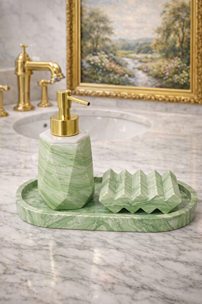 lufen deco Mermer Desenli 3’lü Beton Banyo Wc Seti-Sıvı Katı Sabunluk Sunum T...