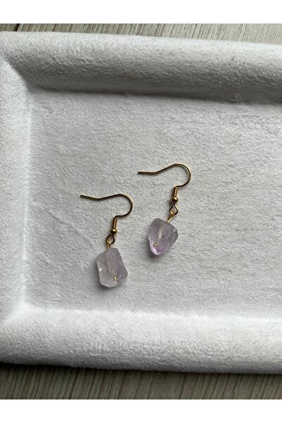 Pel Design Raw Amethyst Stone Gold Color Steel Standard Earrings Handmade