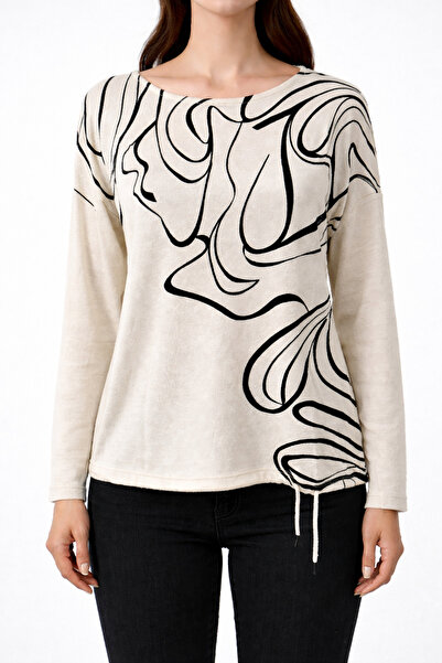 Neden Tekstil Abstract Patterned Knitwear Blouse with Gathered Hem