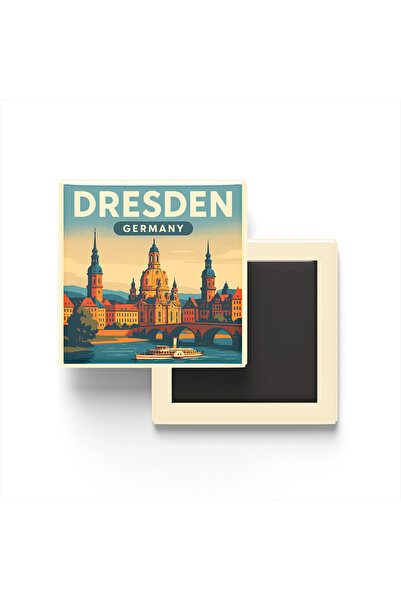 iBerk Buzdolabı Magneti Dresden Almanya Frauenkirche - 9x9 cm Kare