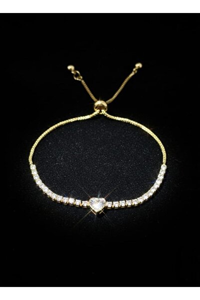 Universal Altın Kaplama Zirkon Taşlı Kalp Su Yolu Bileklik - Ayarlanabilir As...