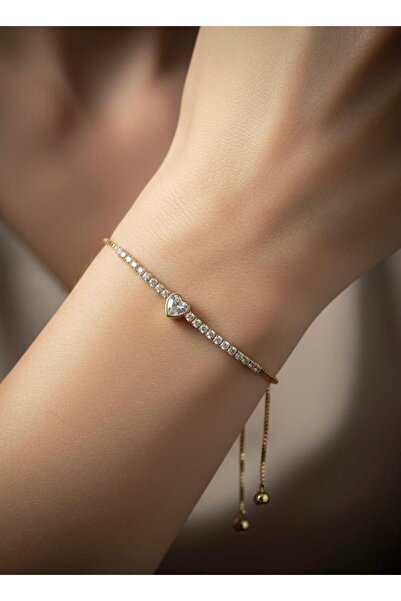 Universal Altın Kaplama Zirkon Taşlı Kalp Su Yolu Bileklik - Ayarlanabilir As...