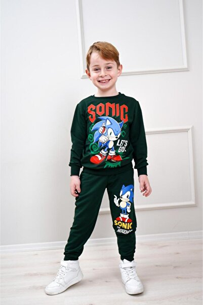 Yağmur Giyim Pjk2İ Sonic Patterned 2-Strand 100% Cotton Boys' Tracksuit Set 3...
