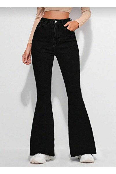 MAKRAS EXCLUSIVE Linda Tall Flare Solmaz Black Spanish Jean Denim Pants