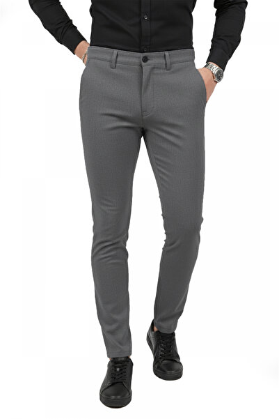 DeepSEA Men's Anthracite Modern Fit Lycra Fabric Trousers for Daily & Office ...