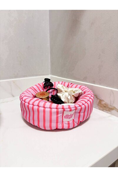 Saatistan Pembe Çizgili Küçük Organizer Sepet, Dolap İçi Düzenleyici, Makyaj ...