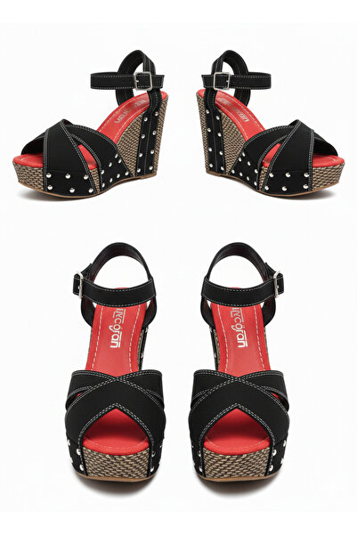 DARUGA Women's High Wedge Heeled Open Back Evening Dress Shoes