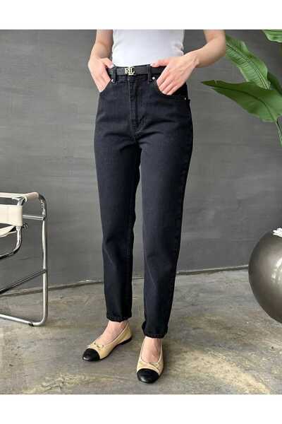 MAKRAS EXCLUSIVE Mom Jean Black High Waist Lycra Denim Jean Trousers