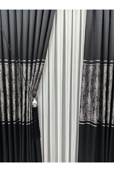 SEILL Panel Background Curtain Linen Black/Light Gray 1/3 Regular Pleated (1 ...