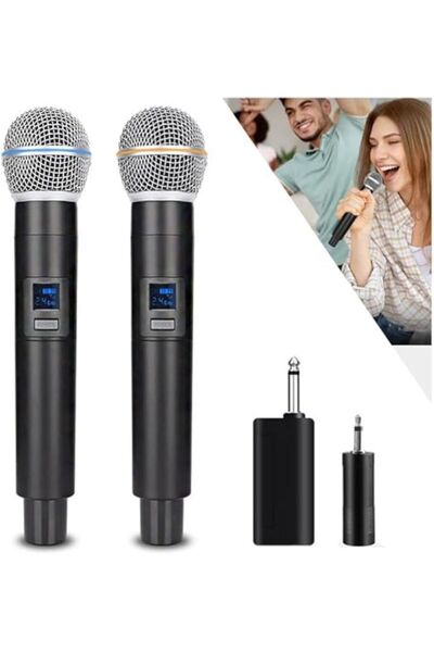 The Kaku 2.4G Kablosuz Mikrofon, Karaoke Çift Mikrofon, Şarjlı Alıcılı Kablos...
