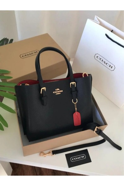 GENERAL Black shoulder bag with red interior and accessories